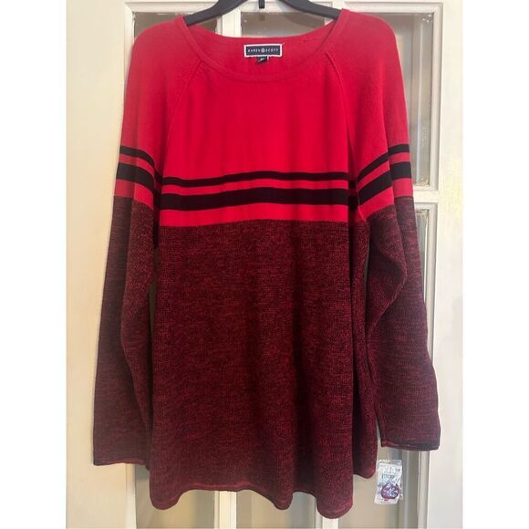 Karen Scott red and black size XXL Cotton pull over sweater Curved-Hem Striped P - Picture 3 of 5